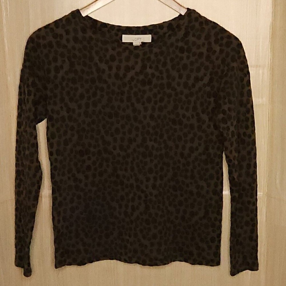 Loft Brown Black Spotted Long Sleeve Heavy Knit Top XS